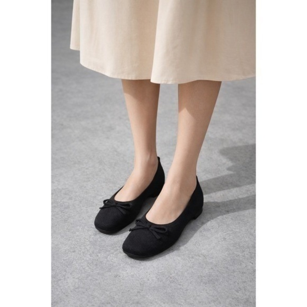 VIVAIA Ballet Flats Knit Bow Comfortable Shoes Black Size EU/36‎ US/5.5-6